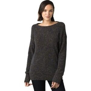 prAna Cypris Speckled Marled Knit Sweater Size XL Gray Chenille Boatneck Tunic